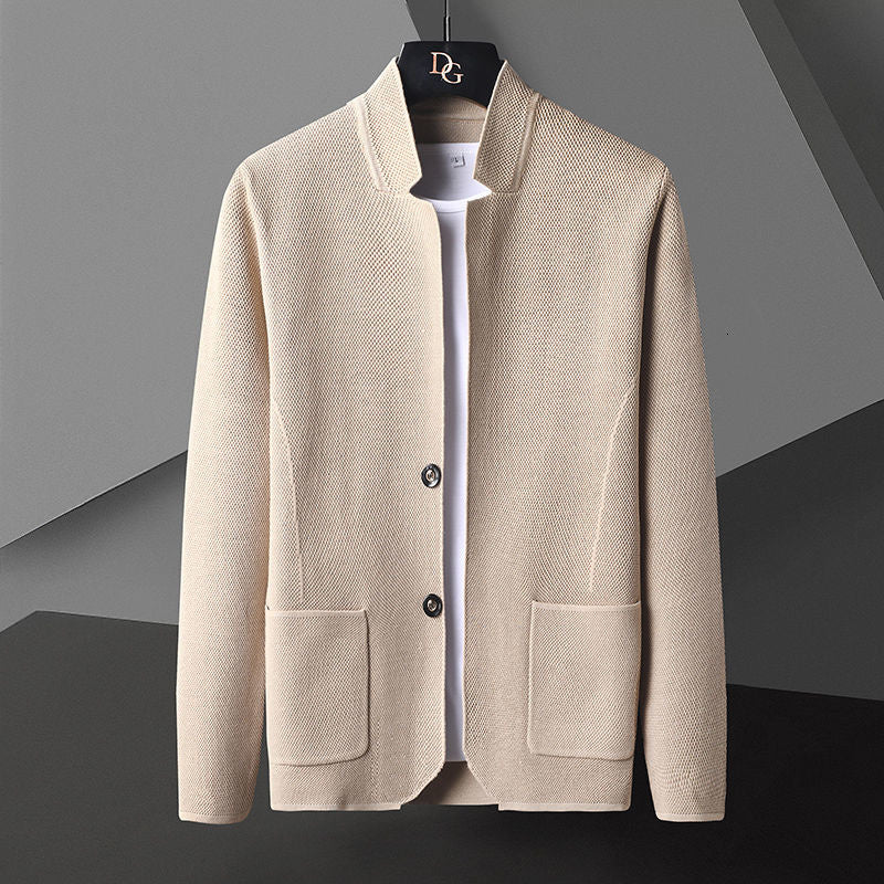 Tom Hollinger | Herren Strickcardigan mit Stehkragen und aufgesetzten Taschen