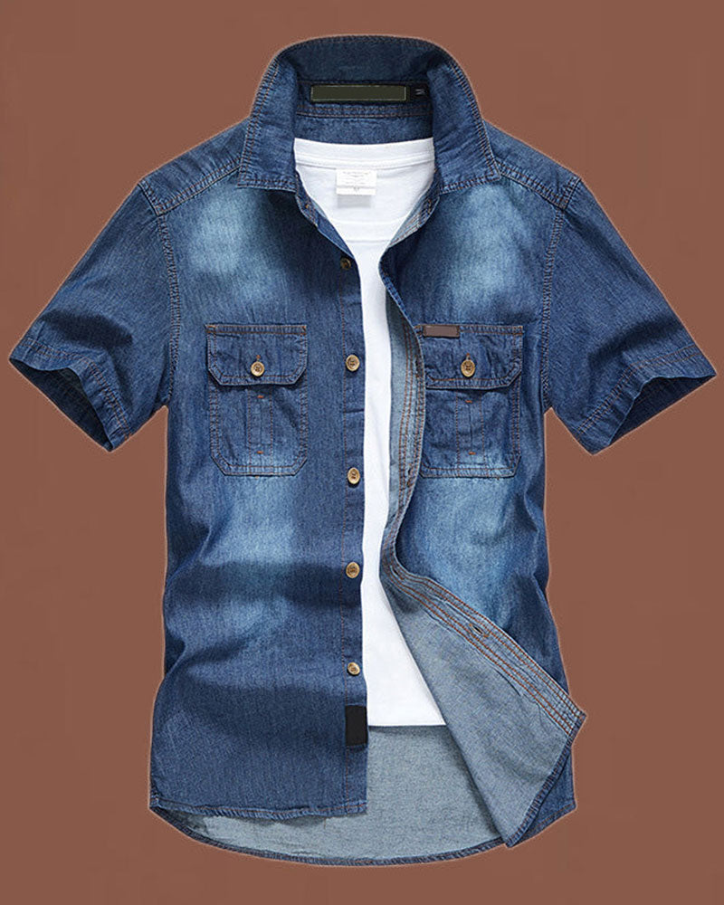 Herren-Jeanshemd aus Denim mit kurzen Ärmeln für einen lässigen Look