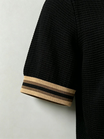 Herren Slim Fit Leichtes Atmungsaktives Polohemd Schwarz
