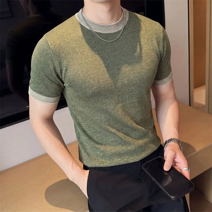 Herren Lyocell Leinen Strick Rundhals T-Shirt Atmungsaktiv