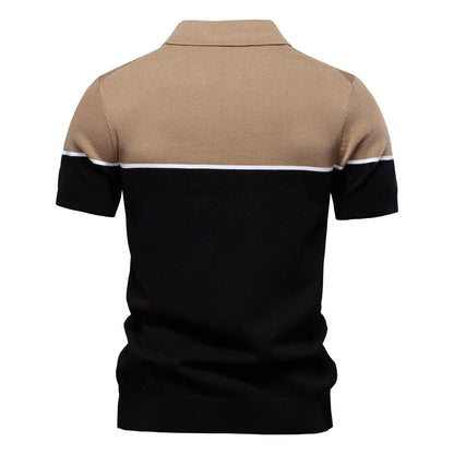 Tom Hollinger | Men's polo shirt with a V-neck, short-sleeved, two-tone, with ribbündchen