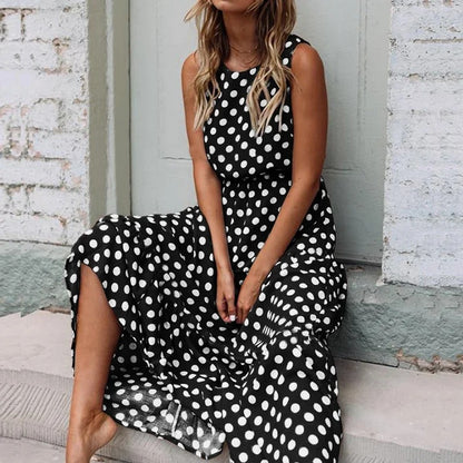 <tc>Tom Hollinger | Sleeveless Polka Dot Print Midi Dress</tc>