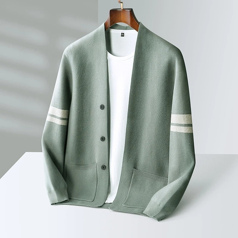 Tom Hollinger | Herren Merino-Mischung Cardigan mit gestreiften Ärmeln und aufgesetzten Taschen