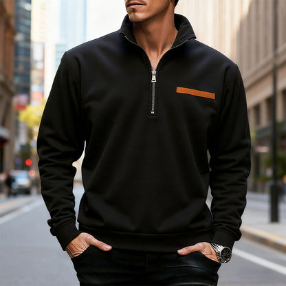 Herren Polyester Langarmshirt mit halbem Reißverschluss