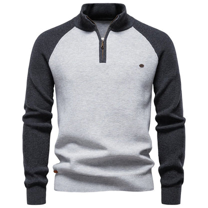 Herren Baumwoll-Pullover mit Stehkragen und Viertelreißverschluss