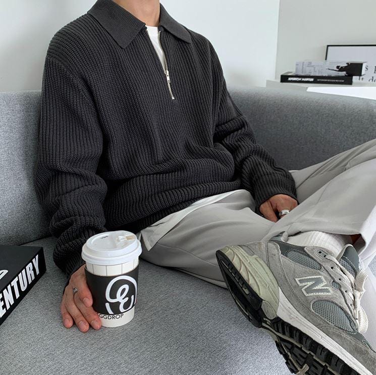 Tom Hollinger | Gemütlicher gestrickter Pullover mit halbem Reißverschluss und verstellbarem Kragen