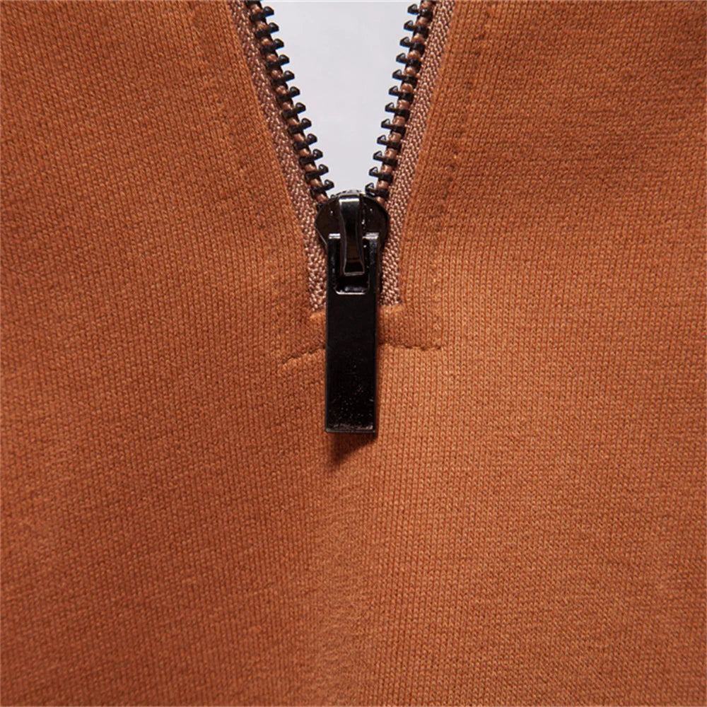 Herren Sweatshirt mit Stehkragen aus Baumwollmischgewebe und Patchwork