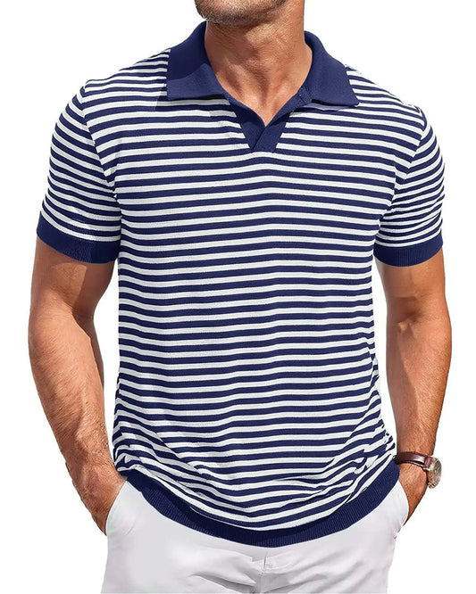 Herren-Poloshirt mit Streifen und Colourblock-Design in Frontansicht