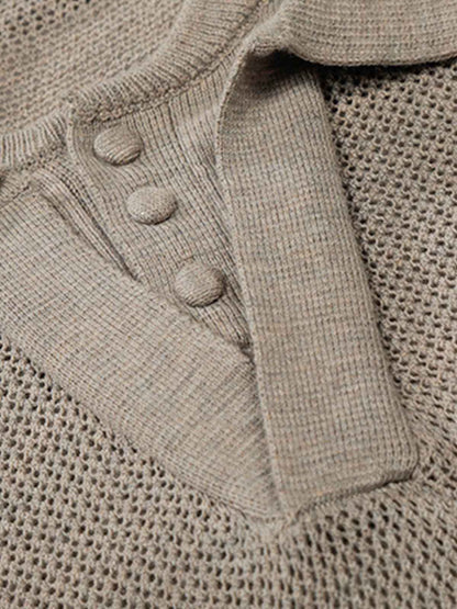 Lagenförmiges Mesh-Strick Polohemd mit Aussparungen