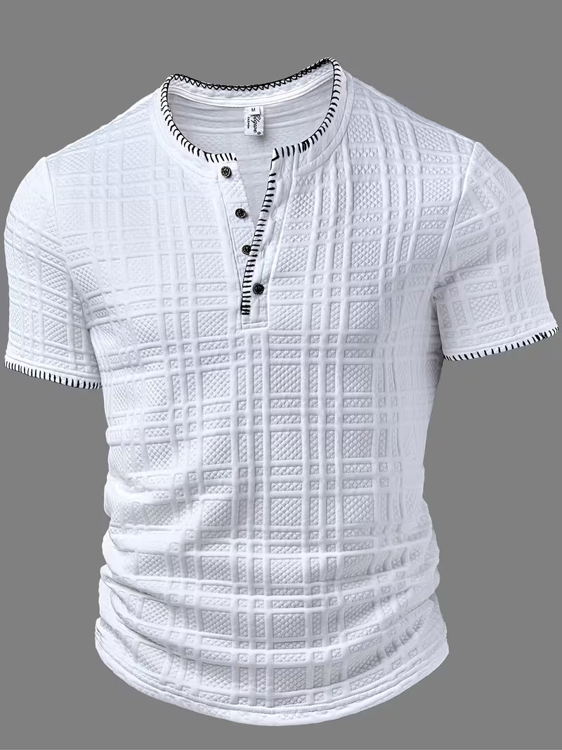Herren Henley-T-Shirt mit kurzen Ärmeln in seitlicher Ansicht