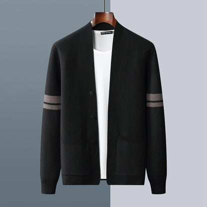 Tom Hollinger | Herren Merino-Mischung Cardigan mit gestreiften Ärmeln und aufgesetzten Taschen