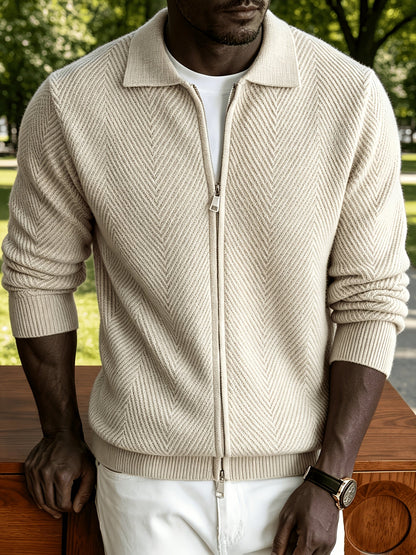 Herren-Strickjacke mit hohem Kragen und Reißverschluss