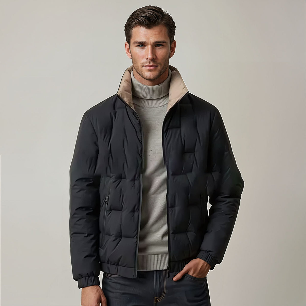 Herren-Steppjacke in Seitenansicht mit lässiger Silhouette