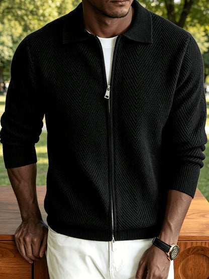 Strickstruktur der Herren-Strickjacke mit Chevron-Design