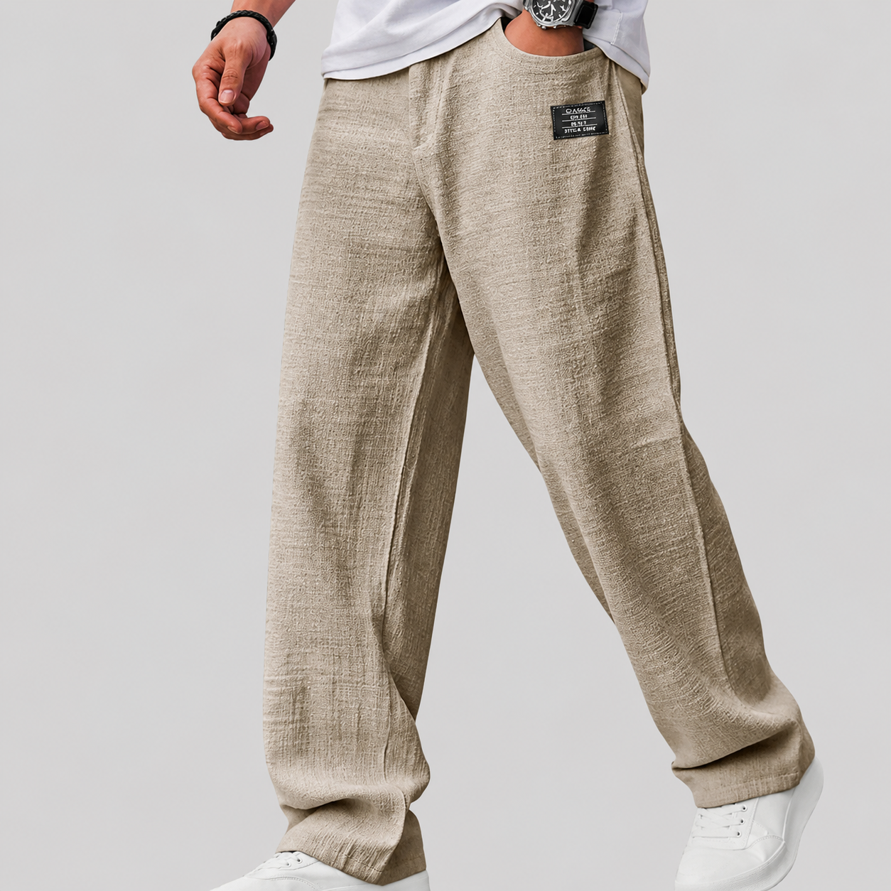 Herren Leinenhose Mit Weitem Bein Und Lockerer Passform
