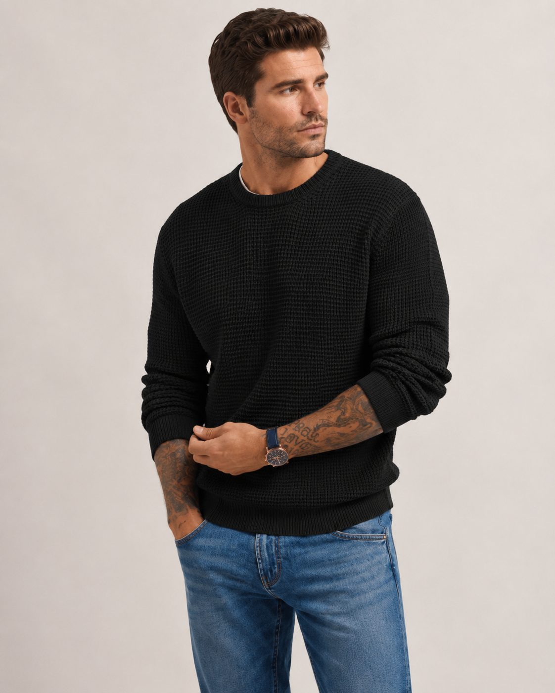 Herren-Strickpullover mit klassischer Passform in der Detailansicht