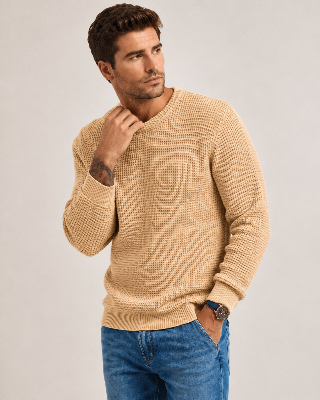 Herren-Strickpullover mit strukturierter Oberfläche in der Vorderansicht