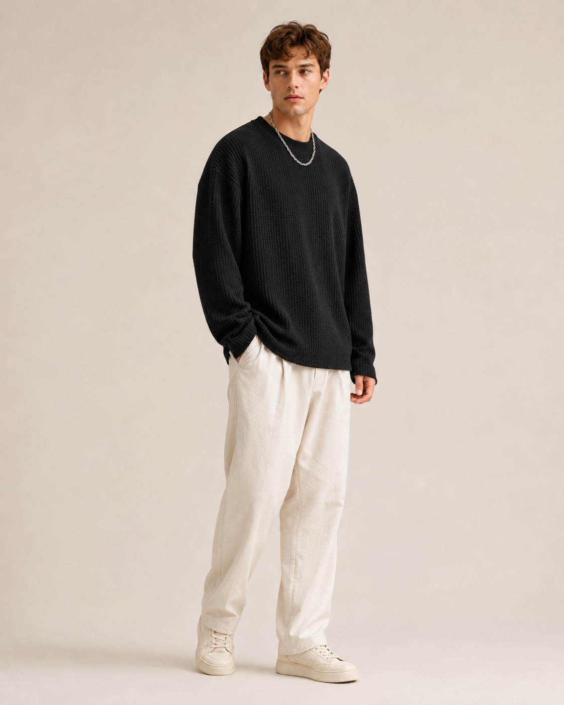 Herrenpullover mit markanter Waffelstruktur