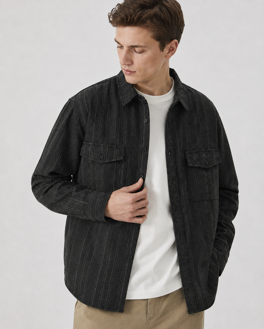 Cord Overshirt Mit Streifenstruktur Und Brusttaschen