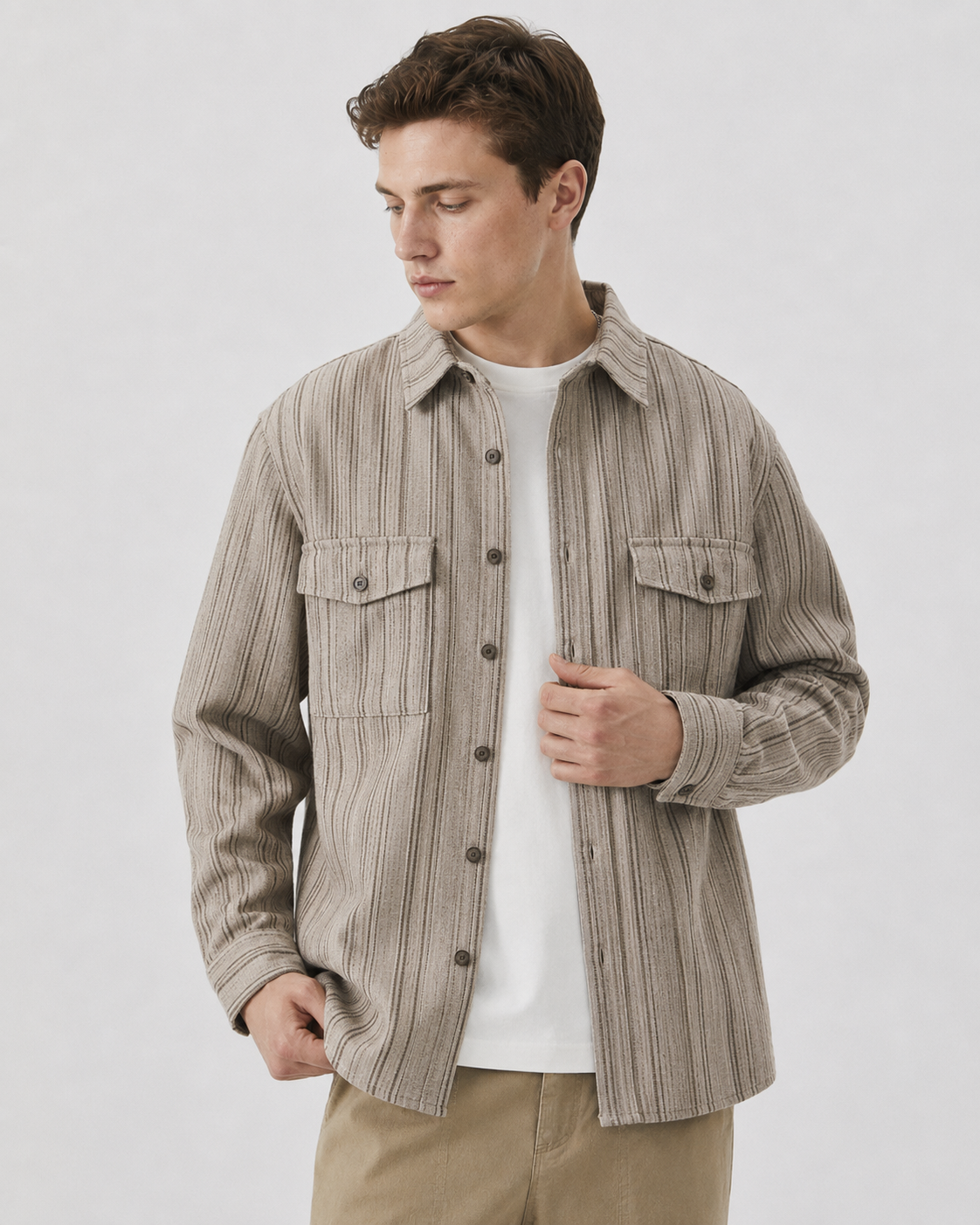 Cord Overshirt Mit Streifenstruktur Und Brusttaschen