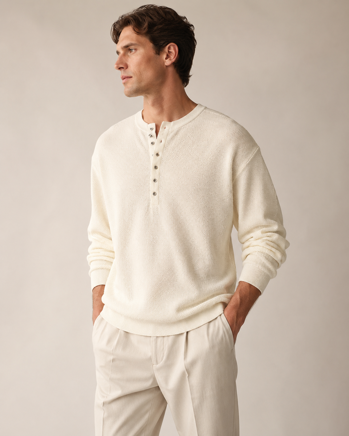 Strick-Henley-Shirt für Herren mit strukturierter Oberfläche und kurzen Ärmeln