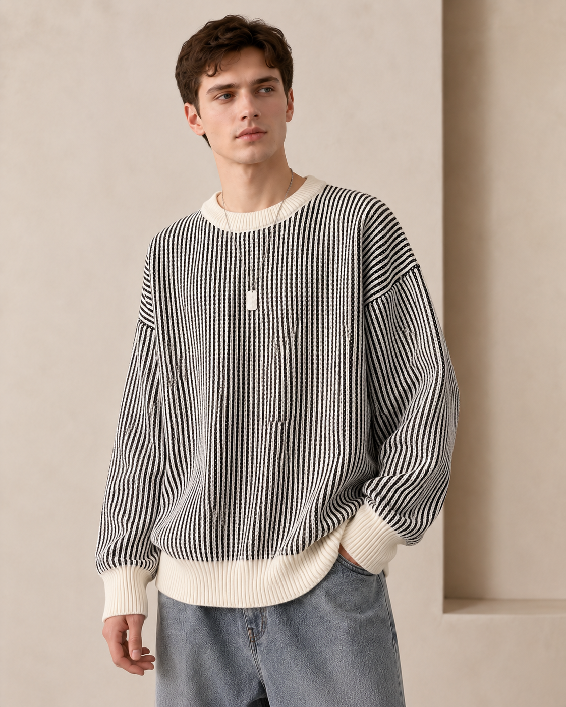 Ärmel des strukturierten Pullovers mit komfortablem Bündchen