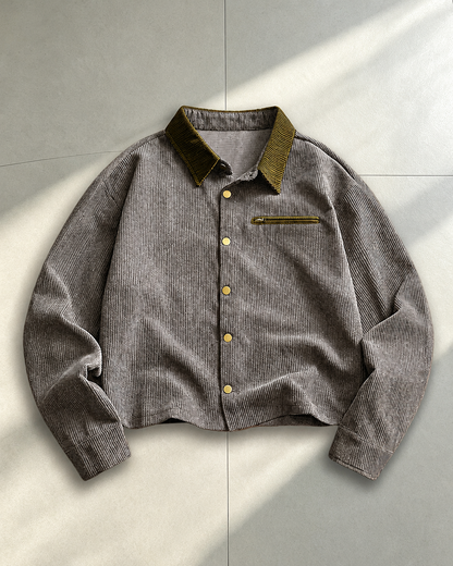 Cordjacke Mit Kontrastkragen In Lockerer Passform