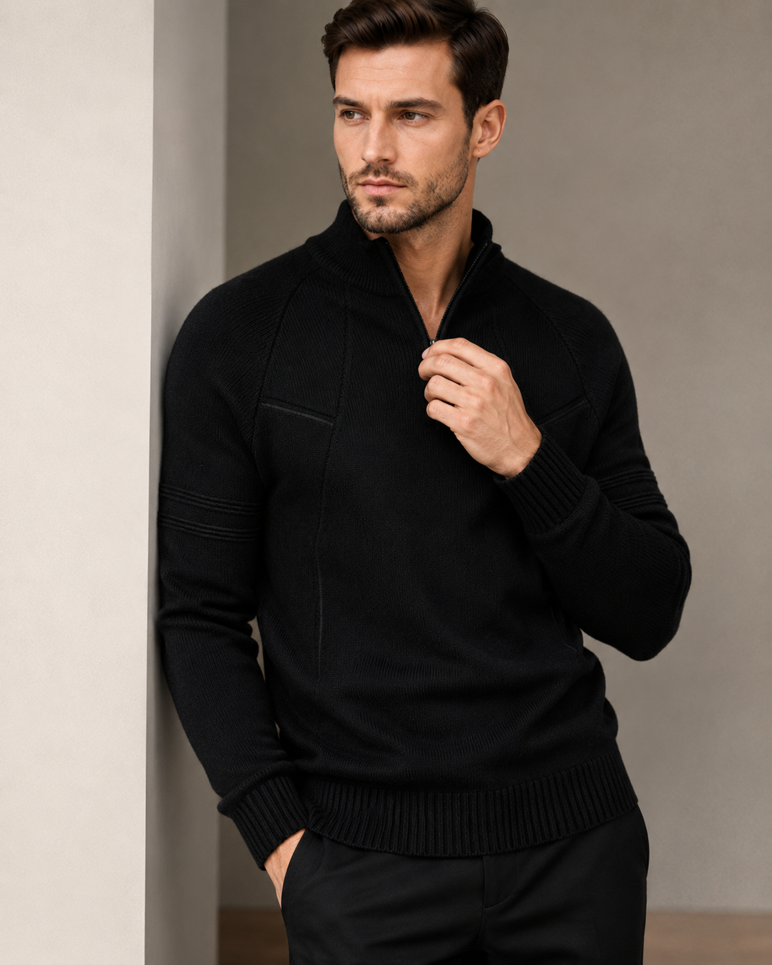 Nahaufnahme des gestrickten Materials am Pullover