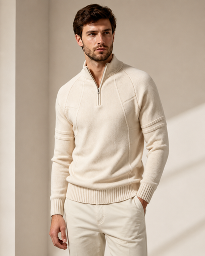 Vorderansicht des Herren-Strickpullovers mit Reißverschluss