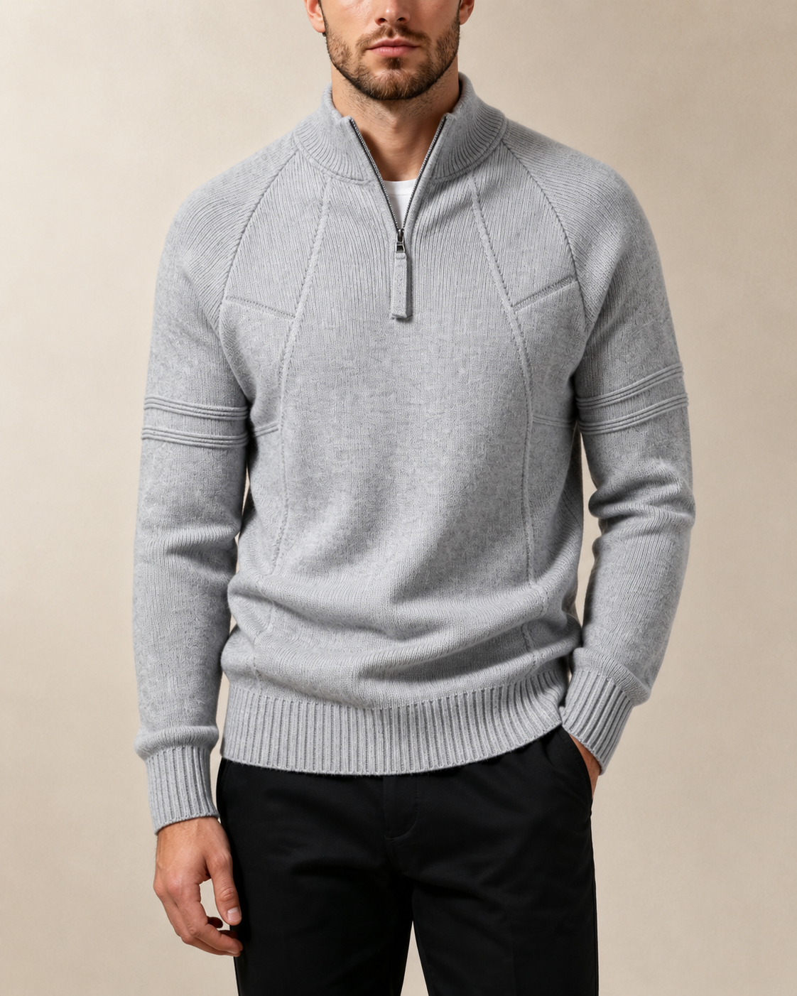Strickpullover Mit Reißverschluss Und Geripptem Saum