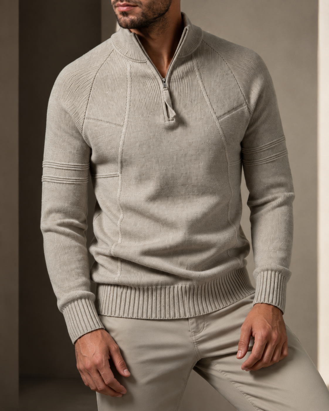 Strickpullover Mit Reißverschluss Und Geripptem Saum