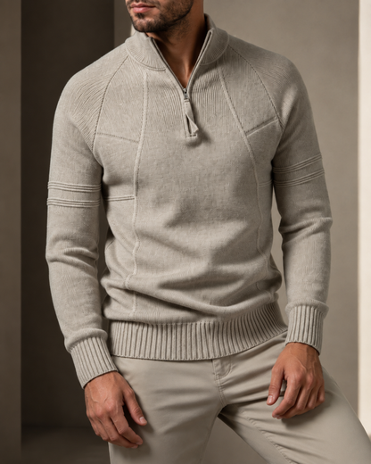 Strickpullover Mit Reißverschluss Und Geripptem Saum