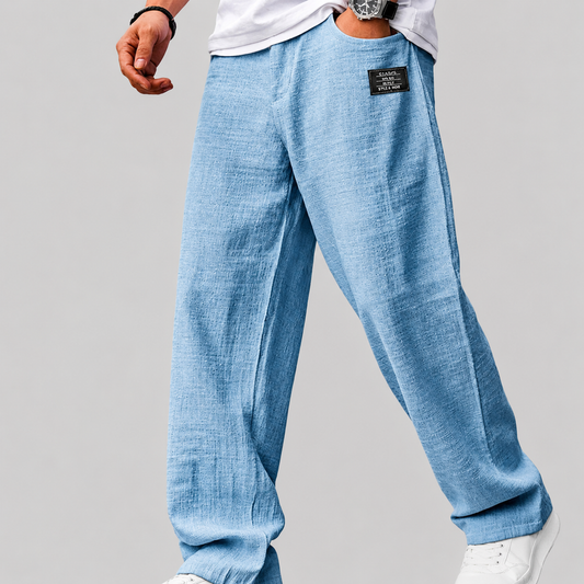 Herren Leinenhose mit weitem Bein und lockerer Passform in Frontansicht