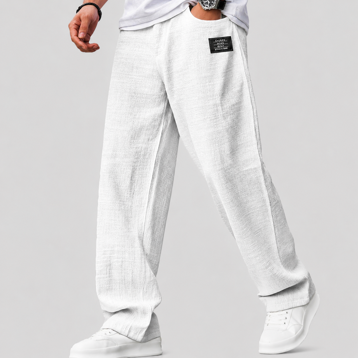 Herren Leinenhose Mit Weitem Bein Und Lockerer Passform