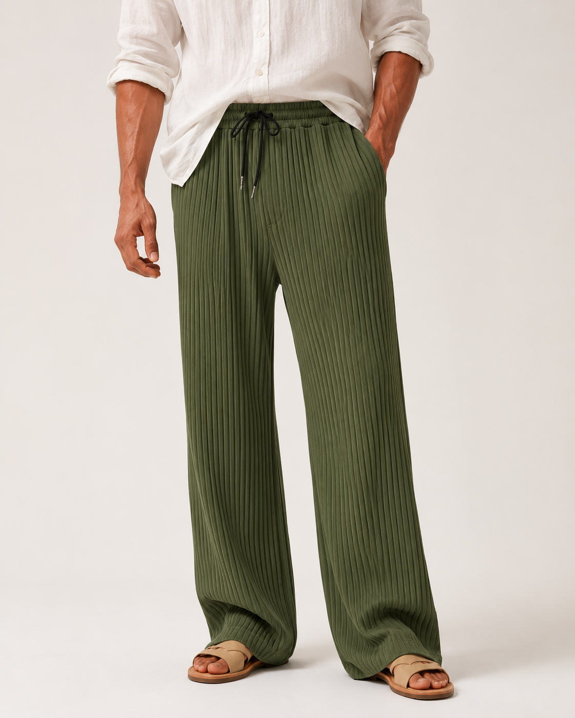 Damen Gerade Hose Mit Rippstruktur Und Tunnelzug