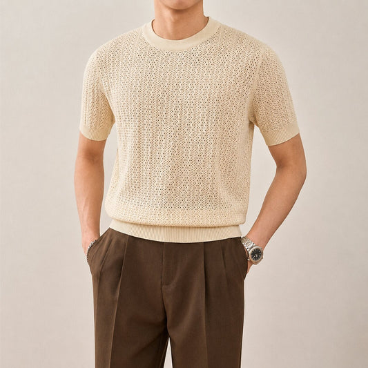 Herren Strickshirt mit Struktur und Kurzarm in Vorderansicht