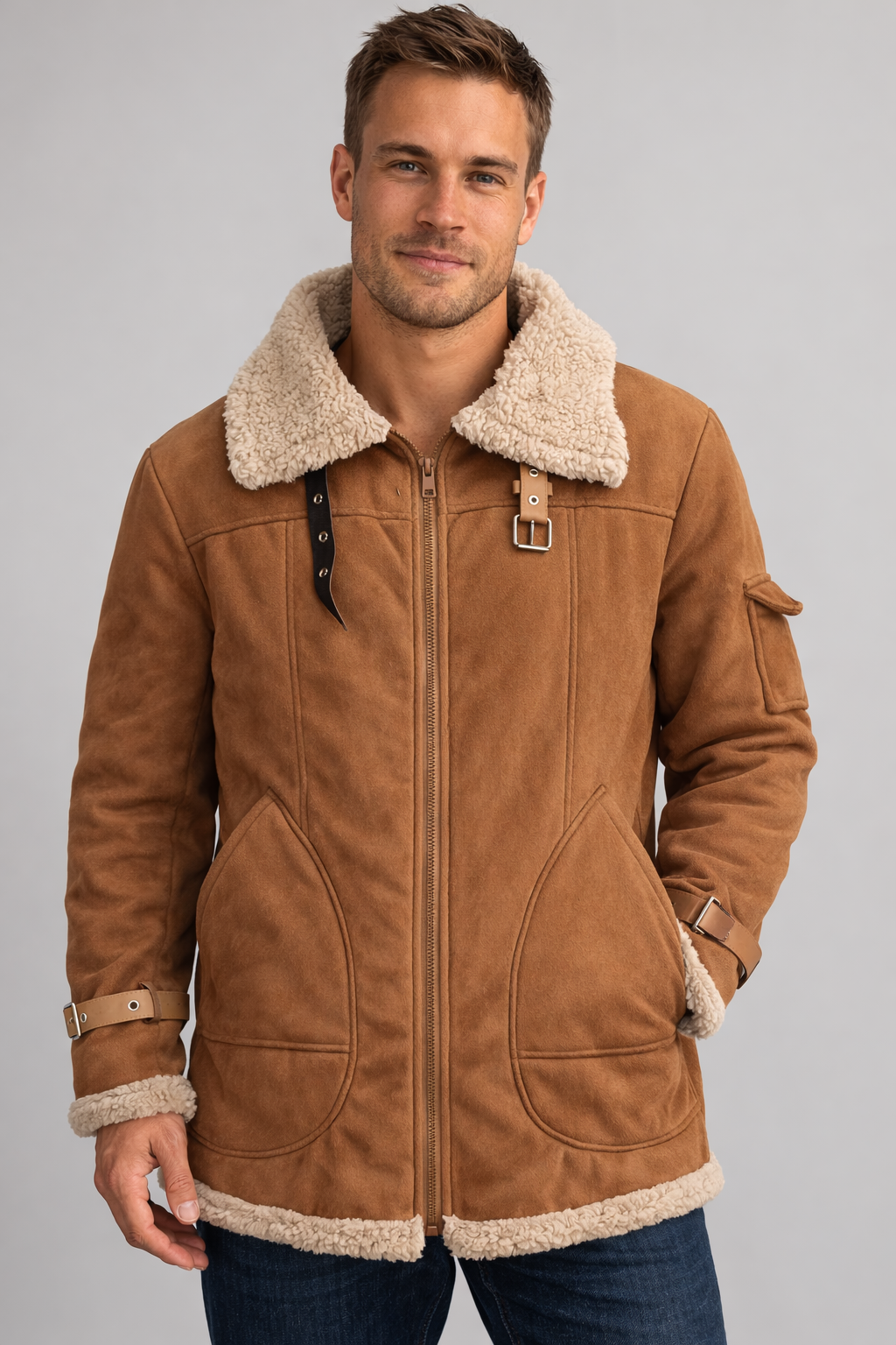 Herren-Fliegerjacke aus Kunstleder in Frontansicht