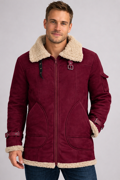 Seitliche Ansicht der Herren-Fliegerjacke aus Kunstleder