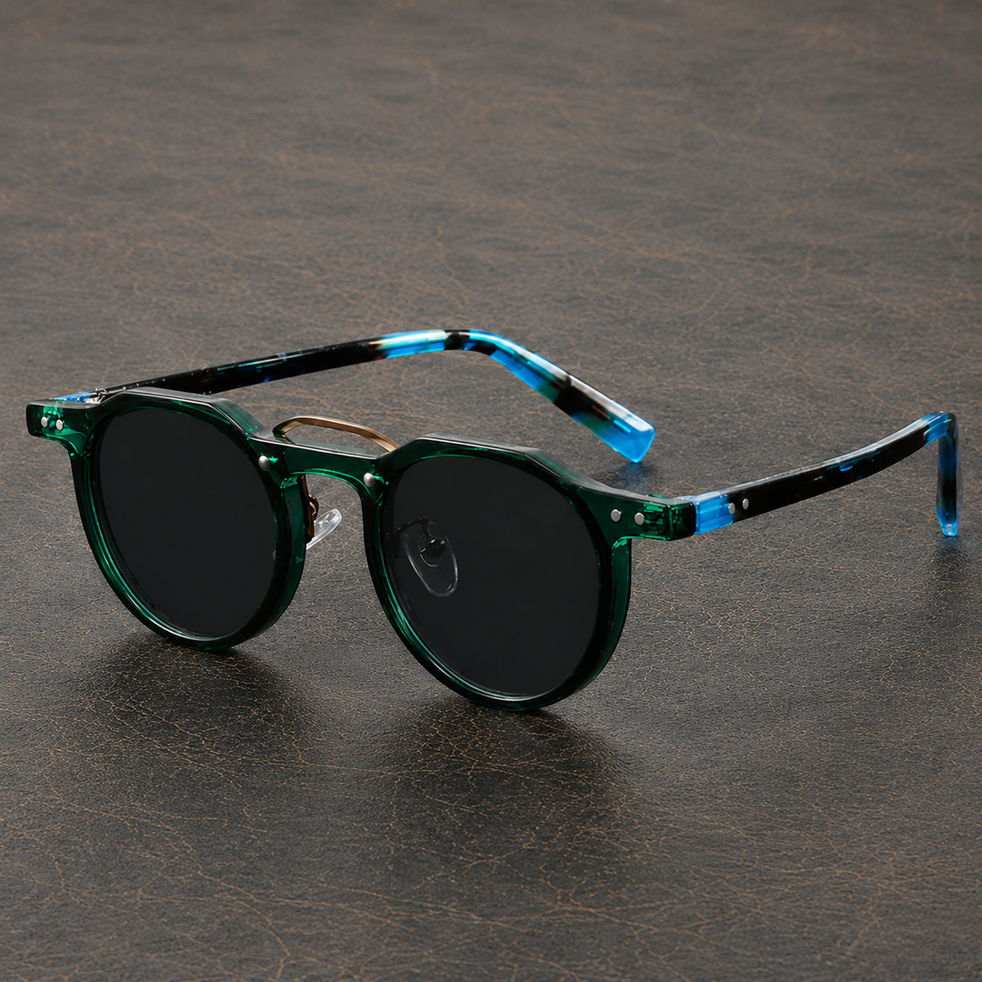 Seitenansicht der Unisex Sonnenbrille mit rundem Rahmen