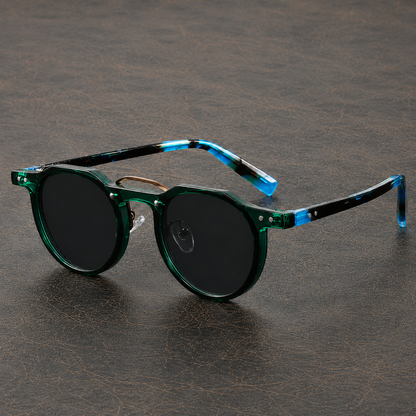 Seitenansicht der Unisex Sonnenbrille mit rundem Rahmen