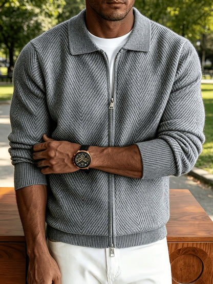 Herren Strickjacke Mit Chevron Muster Und Reißverschluss