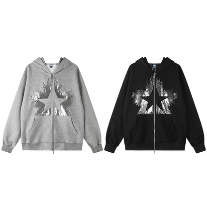 Stilvoller Hoodie mit Kapuze, Pailletten und Sternverzierung