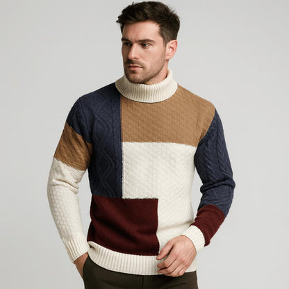 Herren Rollkragenpullover Leichter Strick Mit Patches