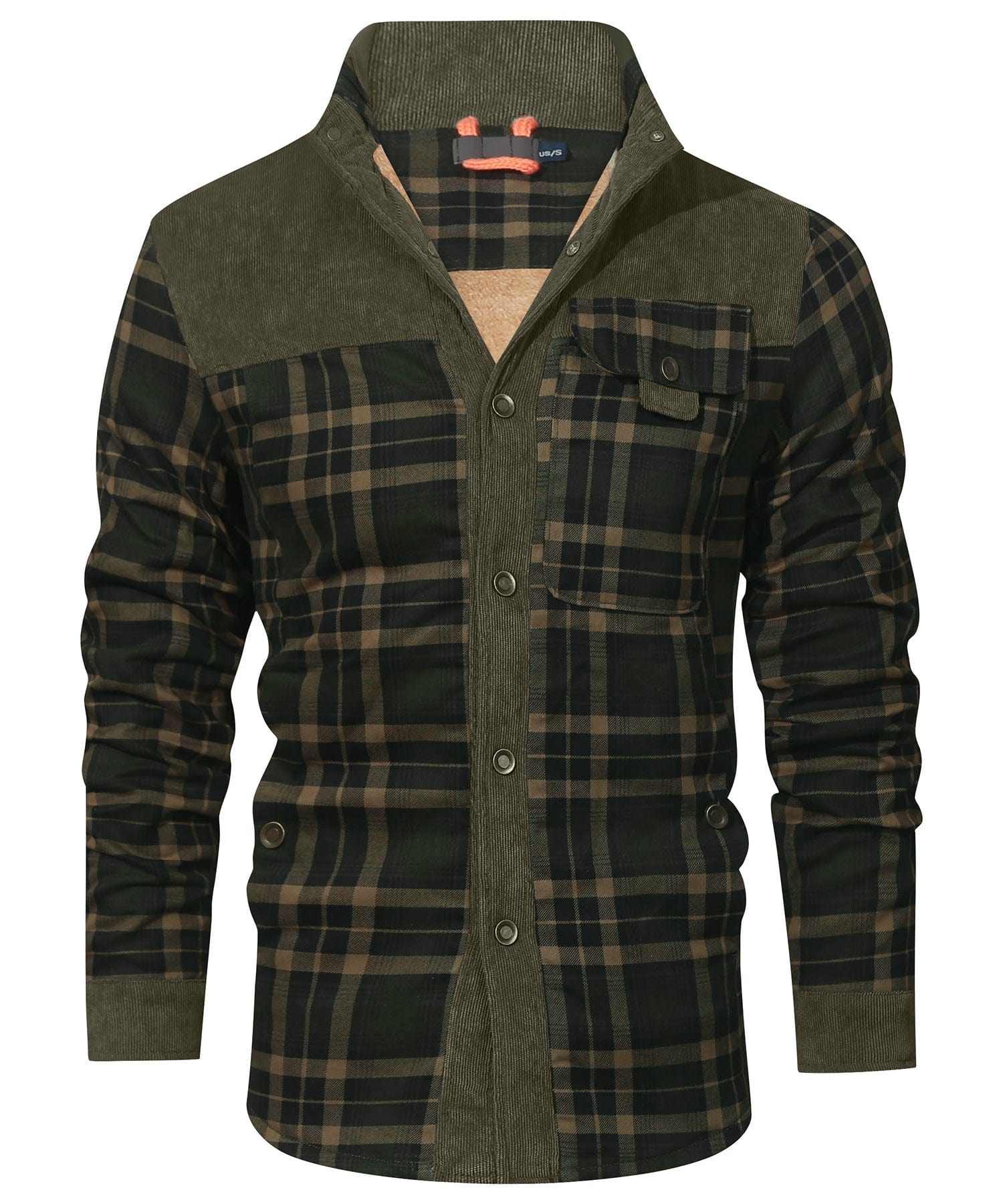 Detailansicht des karierten Flanellstoffs der gefütterten Jacke