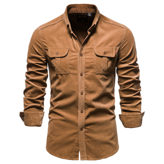 Business Casual Corduroy Shirt for Men Made of Cotton