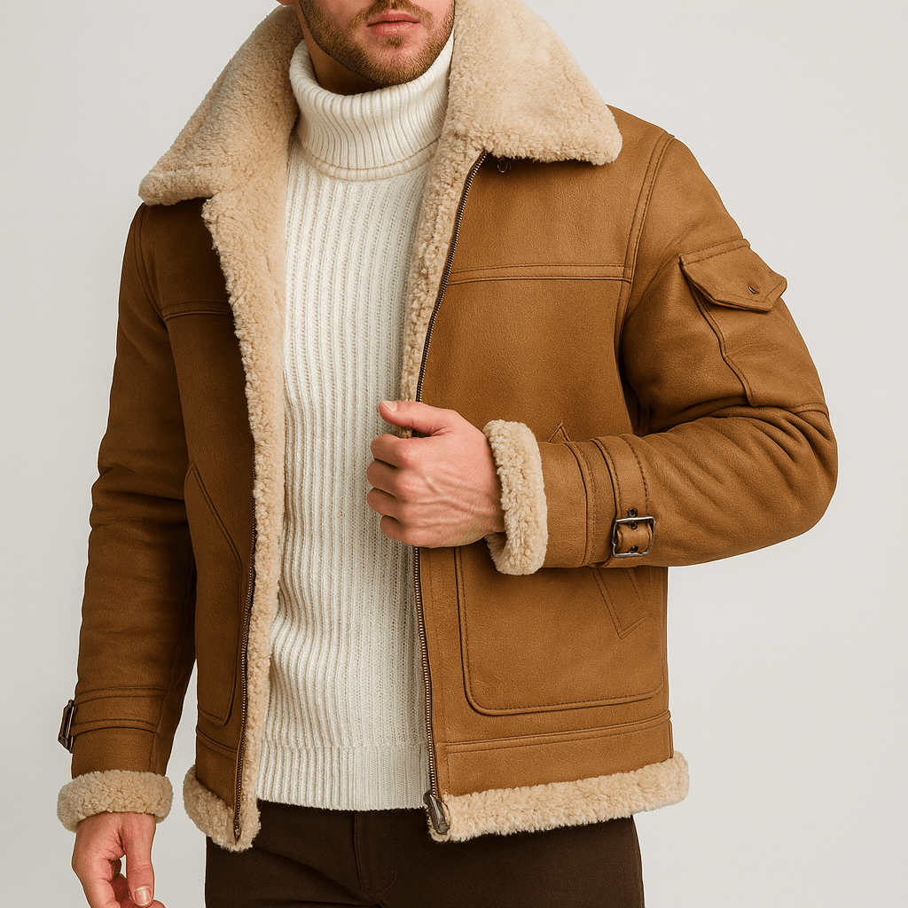 Herren Lederjacke Mit Taschen Klassischer Schnitt