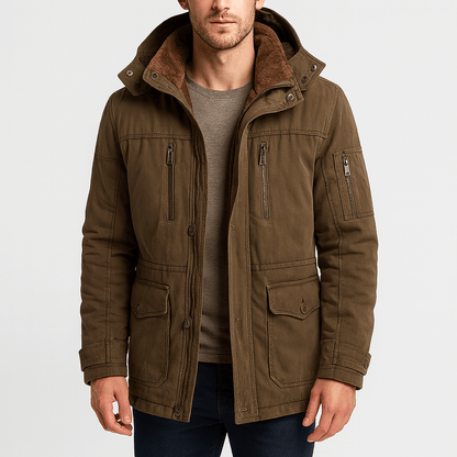 Herren-Winterjacke von hinten mit wärmendem Design für kalte Tage