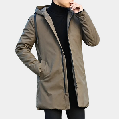 Herren-Regenmantel mit langem Schnitt und bequemer Passform