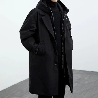 Herren Langer Winter Trenchcoat Mit Gürtel