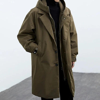 Herren Langer Winter Trenchcoat Mit Gürtel